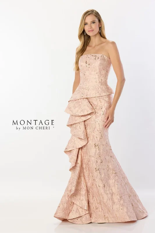 Women's Lapel Collar DressesMontage M2225 Ruffle Detail Long Formal Mermaid Gown Metallic Evening Dress Women's Lapel Collar DressesMontage M2225 Ruffle Detail Long Formal Mermaid Gown Metallic Evening Dress