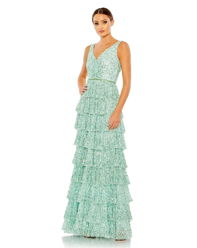 Women's Racerback DressesMac Duggal 5627 Formal Ruffle Tiered Sequin Prom Long Dress