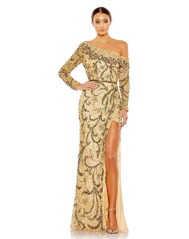 Women's High Collar DressesMac Duggal 5639 Long Beaded Floral Evening Prom Gown