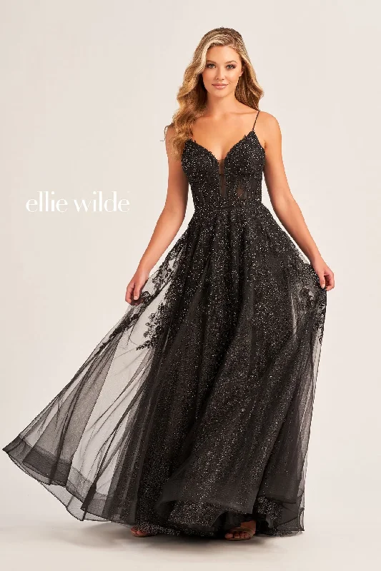 Women's Lapel Collar DressesEllie Wilde EW34036 Long A Line Dress Prom Ball Gown