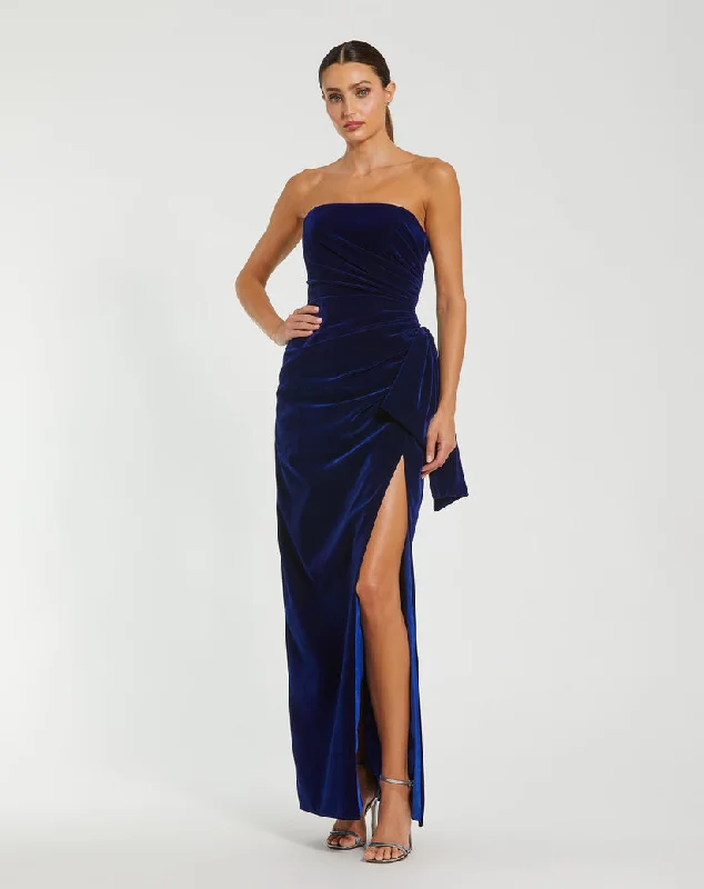 Women's Mandarin-Neck DressesMac Duggal 55080 Long Formal Fitted Velvet Prom Dress
