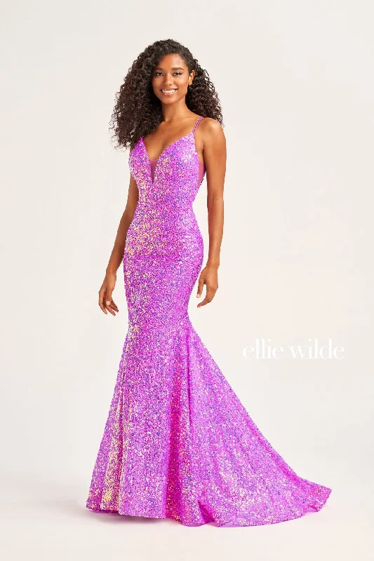 Women's Cut-Out DressesEllie Wilde EW34016 Long Mermaid Sequin Formal Prom Gown