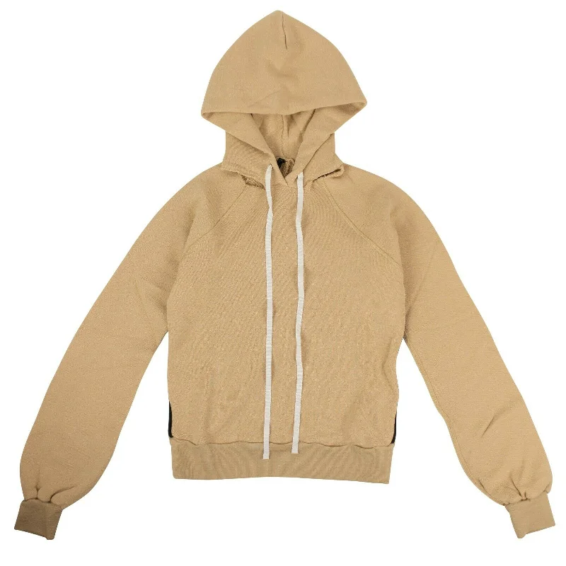 men's woven flannel shirtUnravel Project Cut Out Shoulder Hooded Sweatshirt - Tan