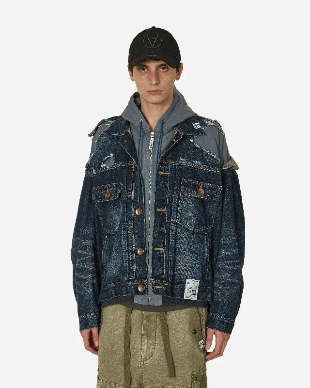 big and tall men's parka coatDouble Layered Denim Hooded Jacket Indigo