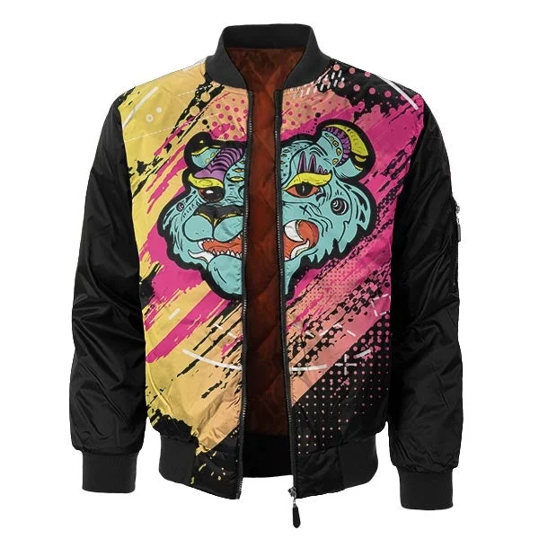 men's quilted vest with pocketsComics Tiger Bomber Jacket