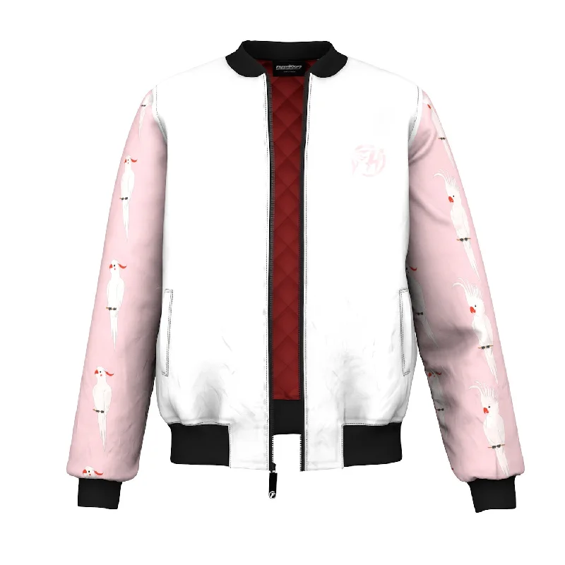 men's casual blazer with pocketsCockatoo Pattern Bomber Jacket