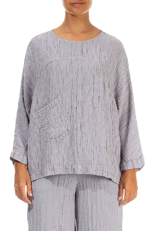 Boxy Crinkled Lilac Grey Silk Blouse