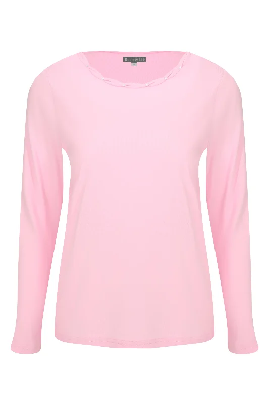 Braid & stud detail round neck Top | PETAL PINK | 6571ZR