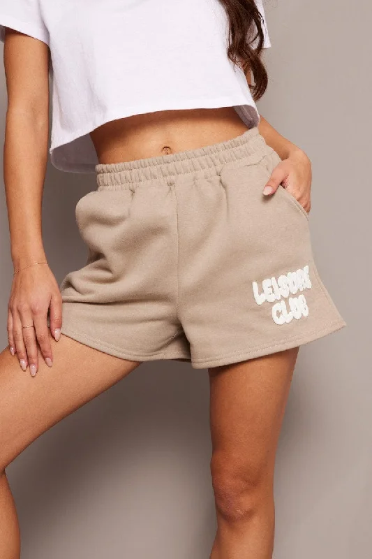 Brown Track Shorts High Rise Elastic Waist