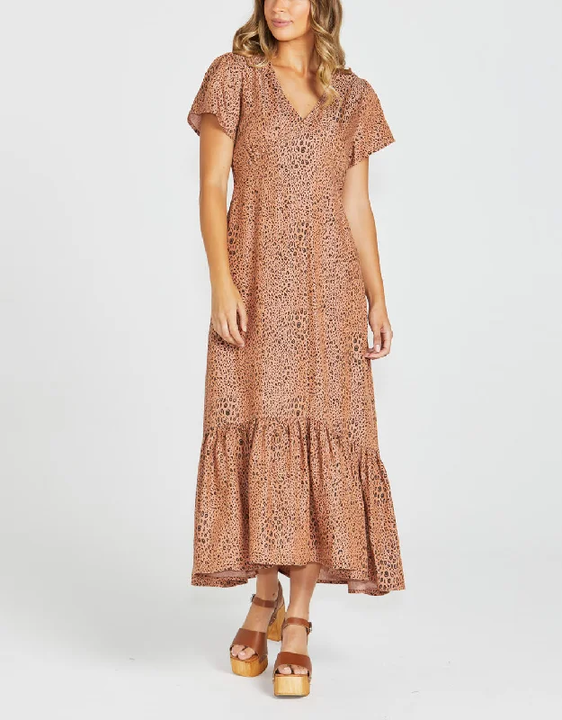 Davie Maxi Dress - Sandy Tan Animal