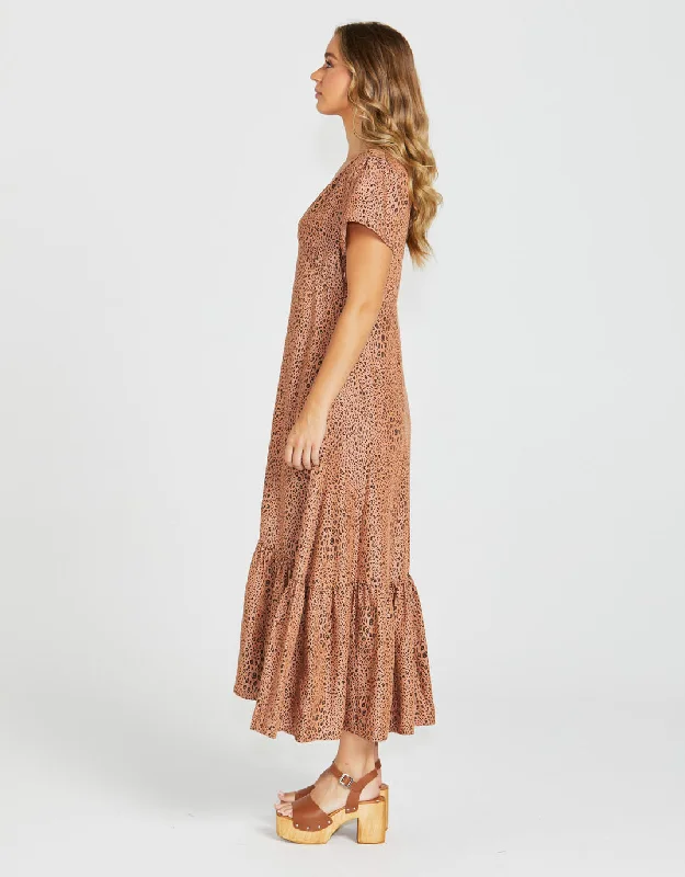 Davie Maxi Dress - Sandy Tan Animal