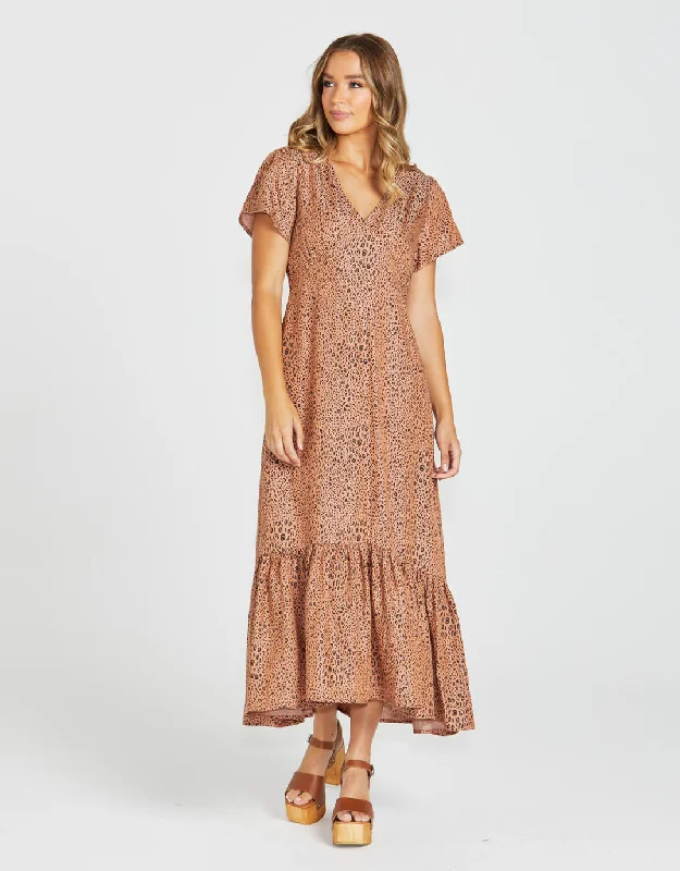 Davie Maxi Dress - Sandy Tan Animal