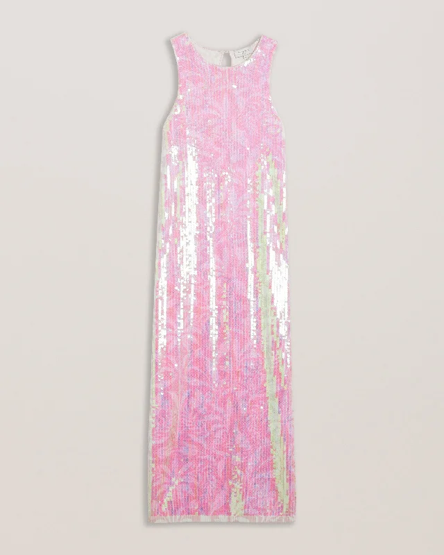 Fayhaa Printed Sequin Racer Midi Dress Lt-Pink