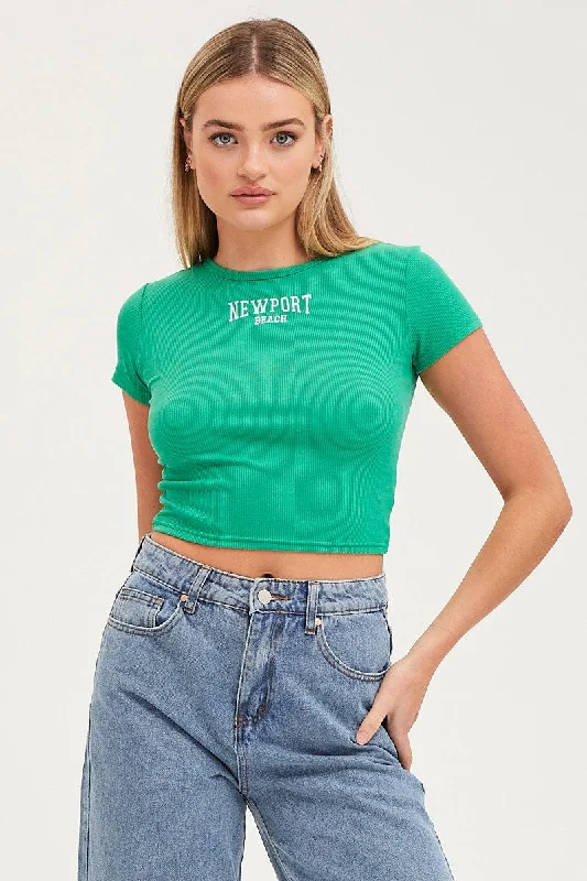 Green Graphic Top Short Sleeve