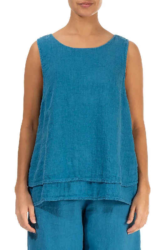 Layered Sleeveless Denim Gauze Linen Top