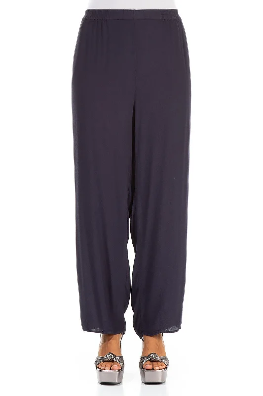 Long Tapered Navy Viscose Trousers