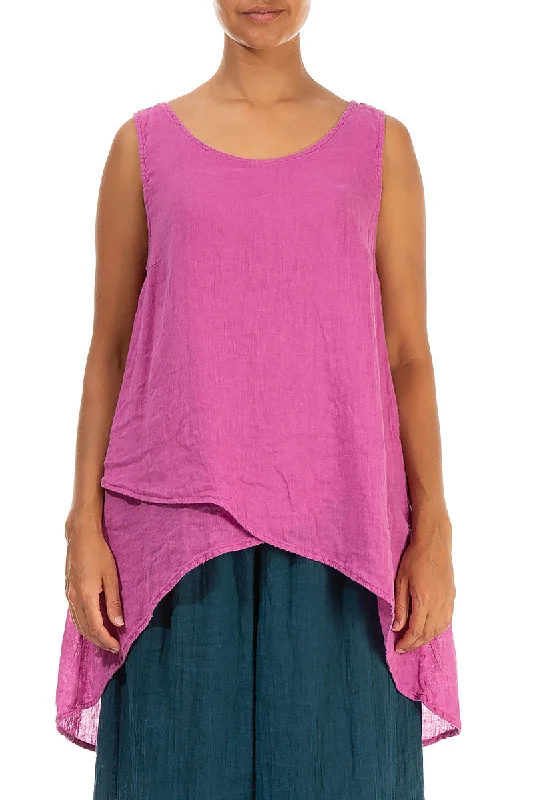 Longer Back Sleeveless Wild Berry Gauze Linen Blouse