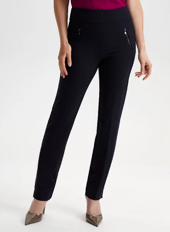 Pull-On Zipper Detail Pants