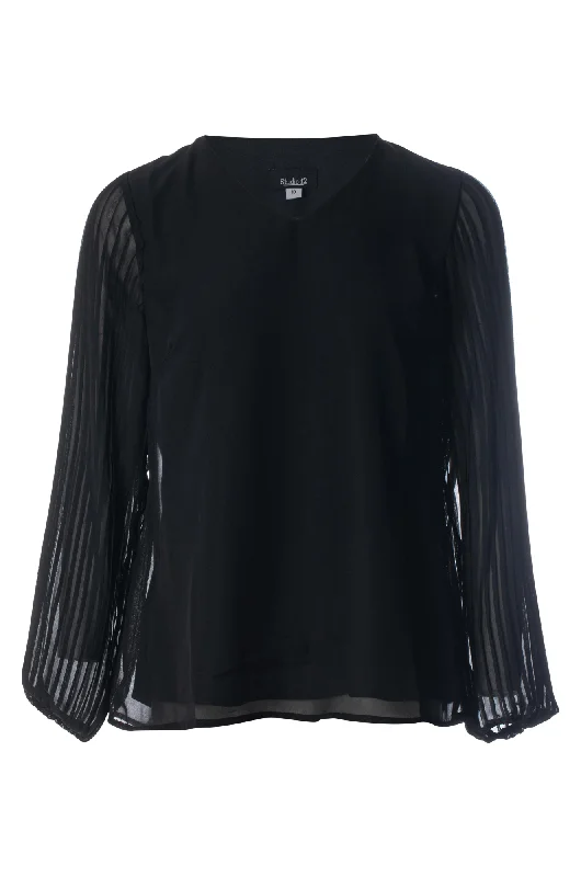 Pleated Sleeve Chiffon Top | Black | 8542ZZ