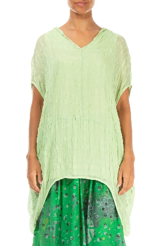 V-Neck Green Sorbet Textured Silk Blouse