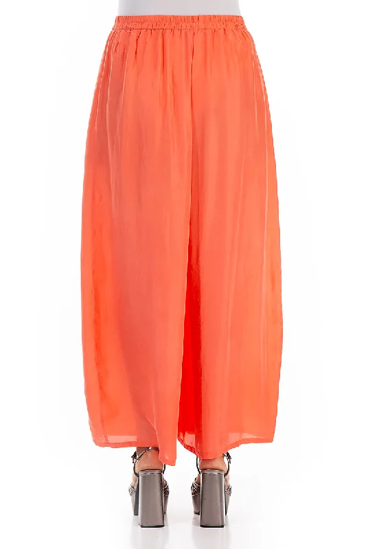 Wide Flowy Living Coral Pure Silk Trousers