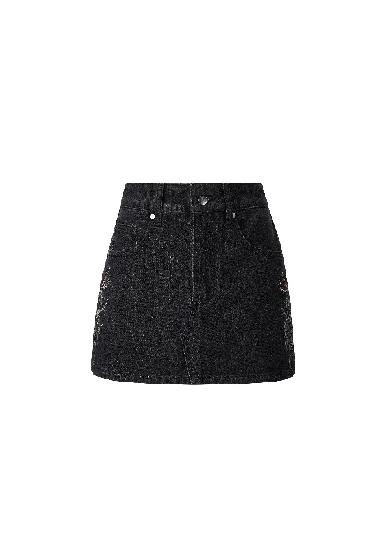 Womens Grey Dragon Mini Skirt - Black