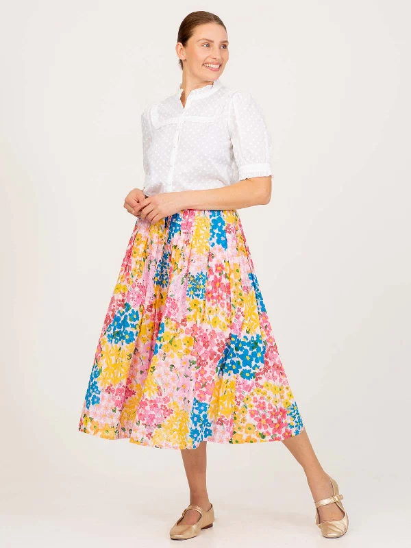 Yara Organic Cotton Floral Dobby Midi Skirt - Multi