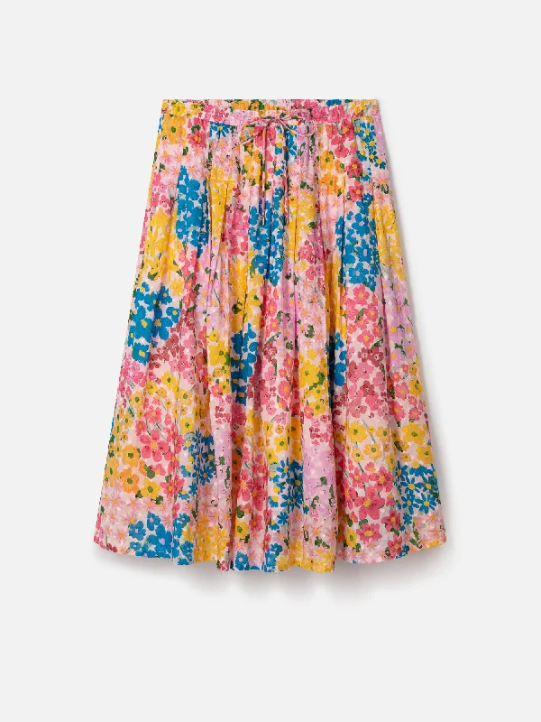 Yara Organic Cotton Floral Dobby Midi Skirt - Multi