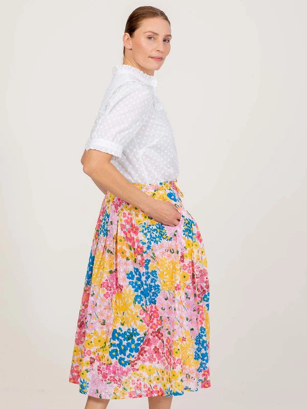 Yara Organic Cotton Floral Dobby Midi Skirt - Multi