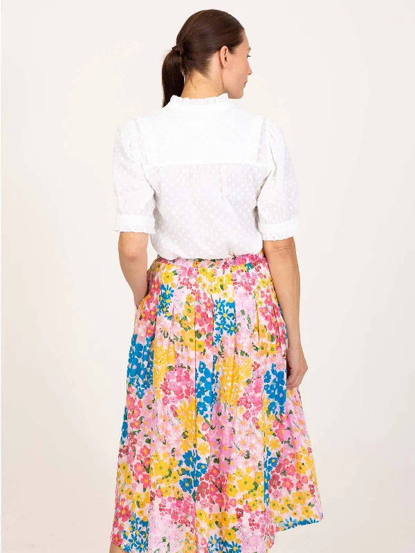 Yara Organic Cotton Floral Dobby Midi Skirt - Multi