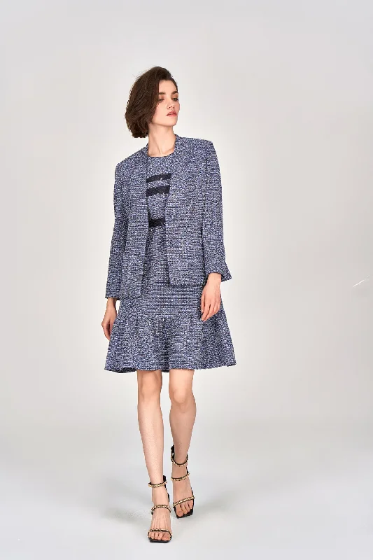 Midnight Blue V-neck Tweed Jacket