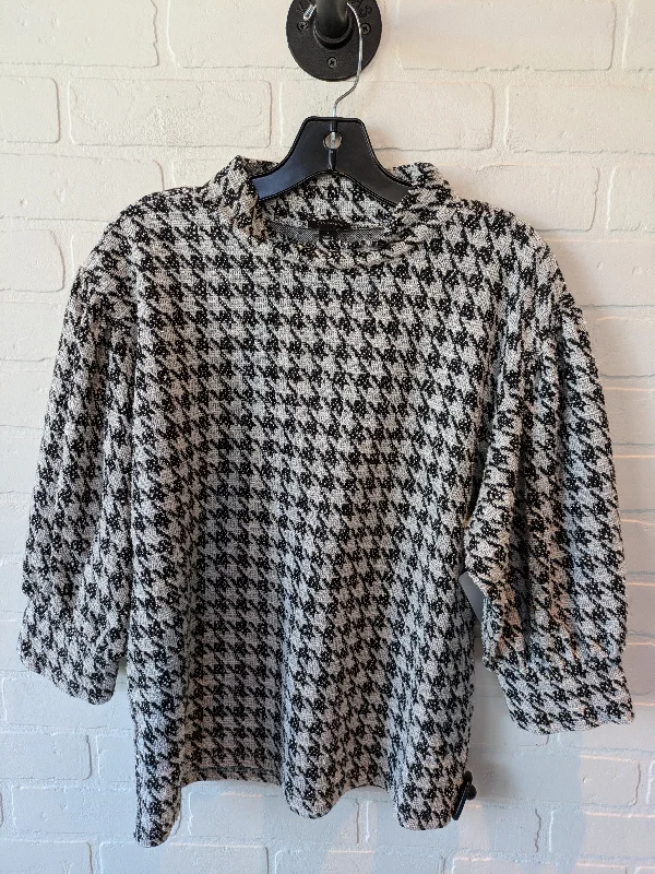 Blouse 3/4 Sleeve By Ann Taylor In White Black, Size: M