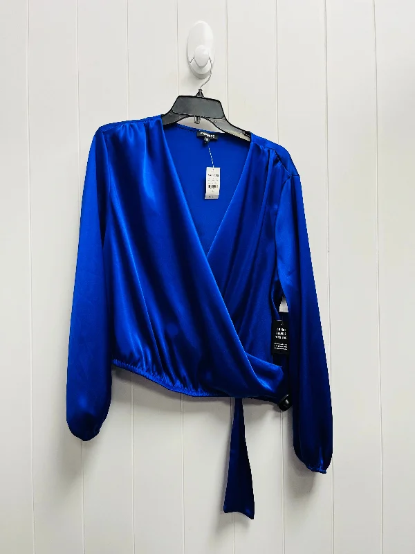 Blouse Long Sleeve By Express In Blue, Size: Xl