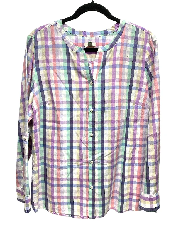 Blouse Long Sleeve By Talbots In Plaid Pattern, Size: Petite L