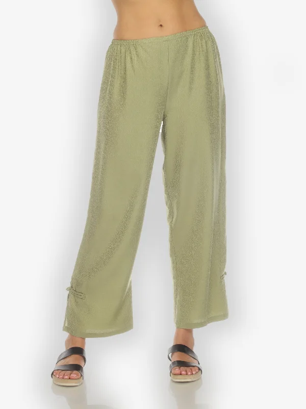 Silk Blend Solid Olive Pant