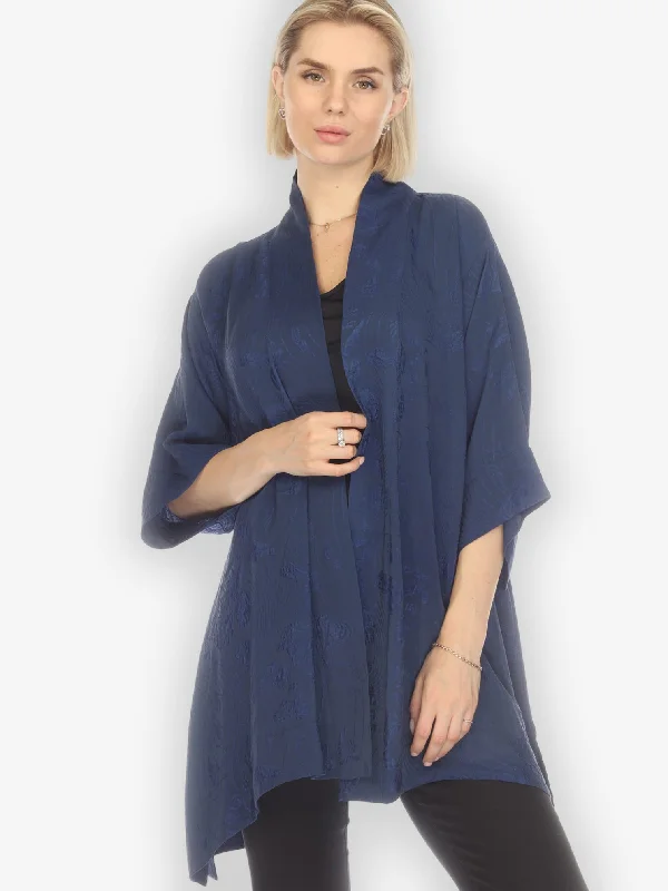 Solid Navy Silk Kimono Top