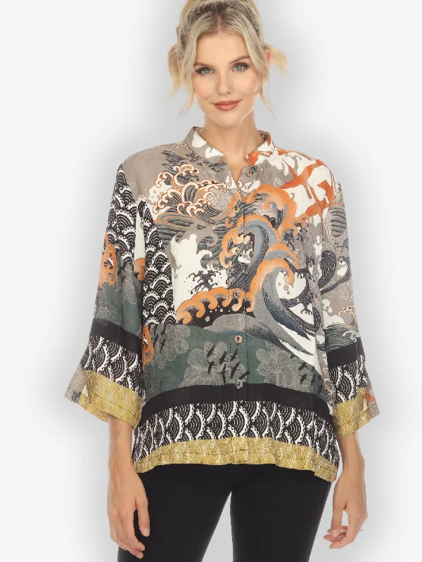 Waves and Cranes Silk Blouse