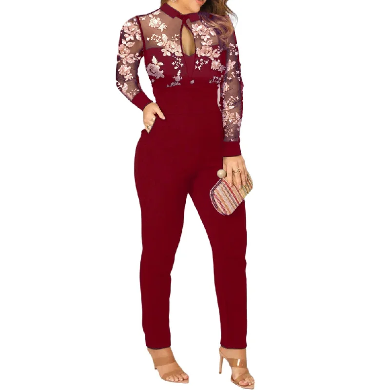 Women's Sequins Mesh Playsuit Rompers Fashion Designer Jumpsuits