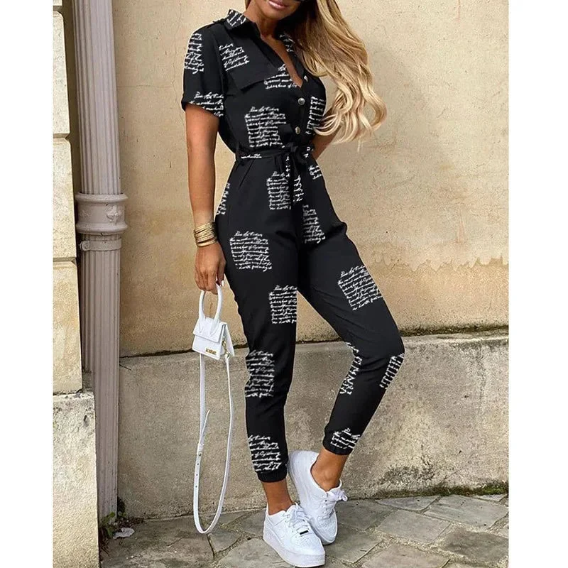 Women's Bodycon Slim Printed V Neck Fashion Designer Jumpsuits