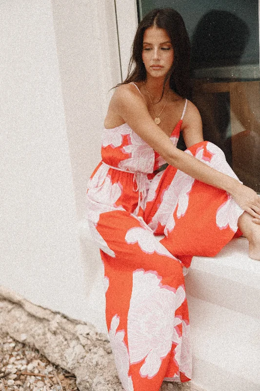 Skye Jumpsuit - Red Pink Floral